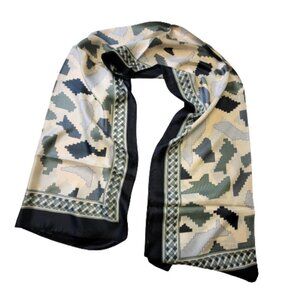 Cream and Green Scarf Light Long Rectangular - NEW